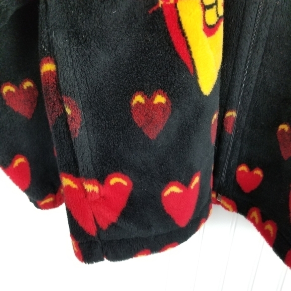 Vintage Polar Magic Fleece Jacket Black Novelty Y2K Canada Cats Hearts Size XL - Picture 10 of 11